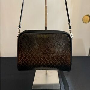 Vittorio Black and Brown Crocodile Pattern Crossbody Bag
